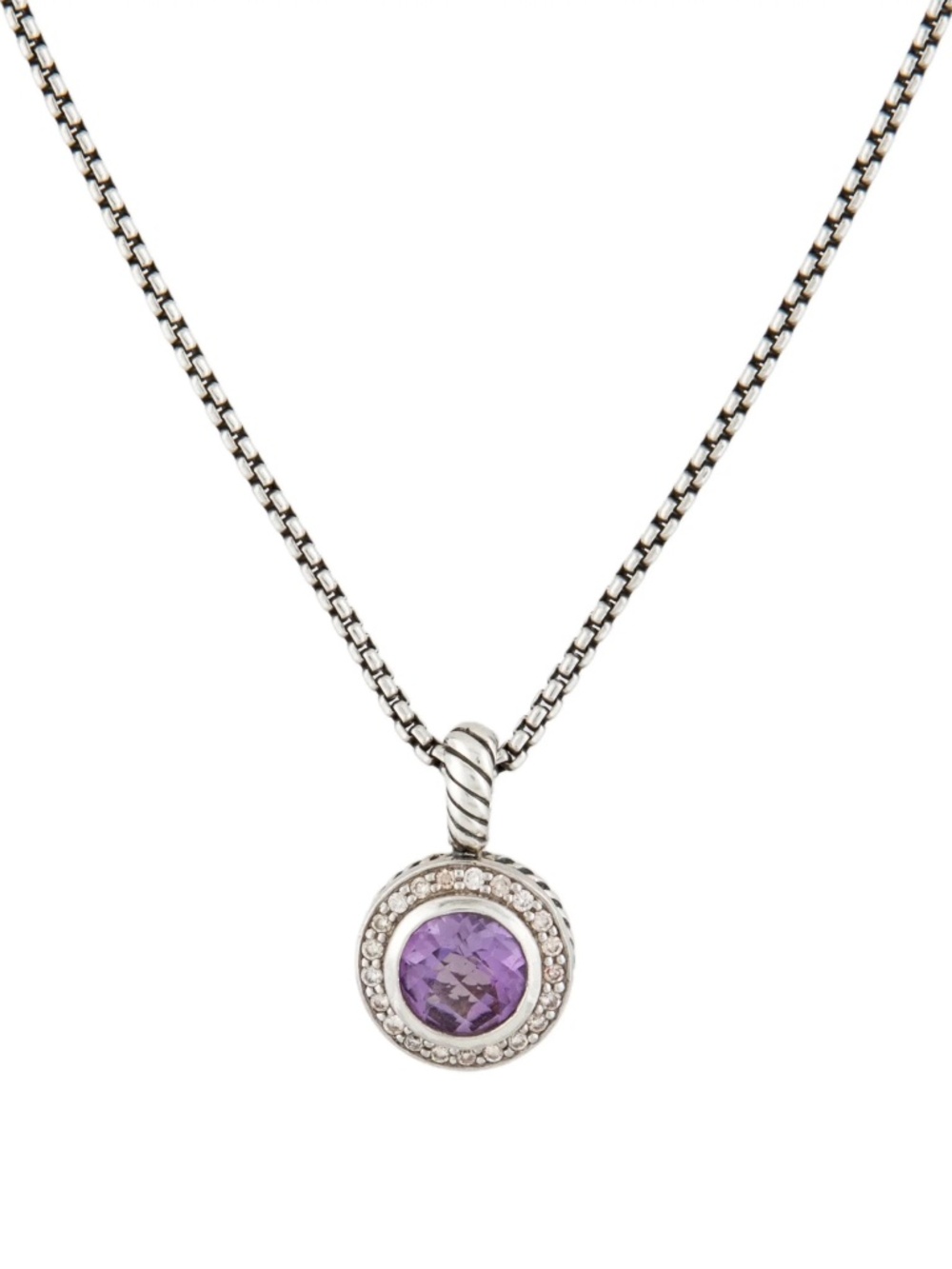 David Yurman Cerise amethyst pendant with pave diamond on sterling silver chain
